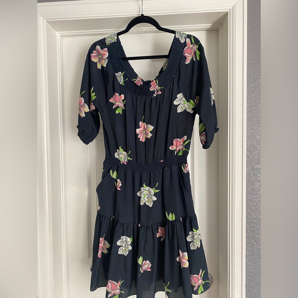 Anthropologie off the shoulder navy floral dress